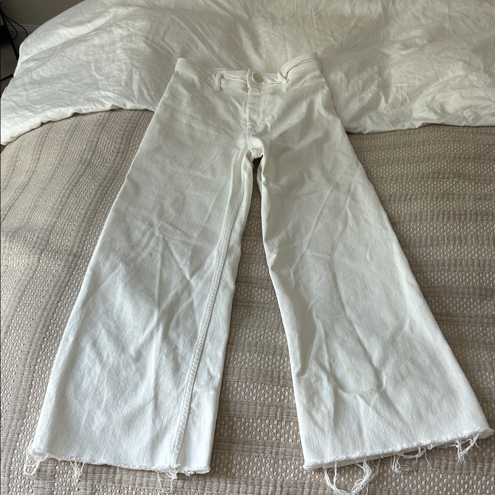 Zara White Wide-Leg Jeans with Branded Waistband